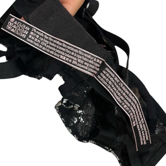 Victoria's Secret Bra Womens 32B Black Sheer Unlined Balconet Silver Metallic - Picture 7 of 8